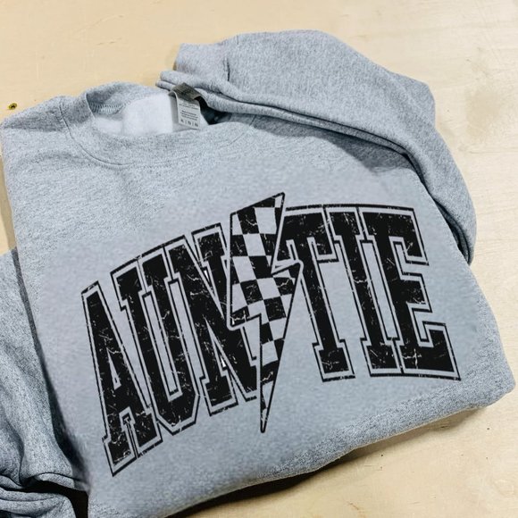 Neon Pink - AUNTIE w/ Checkered Lightning Bolt - Black Ink - Picture 2 of 2